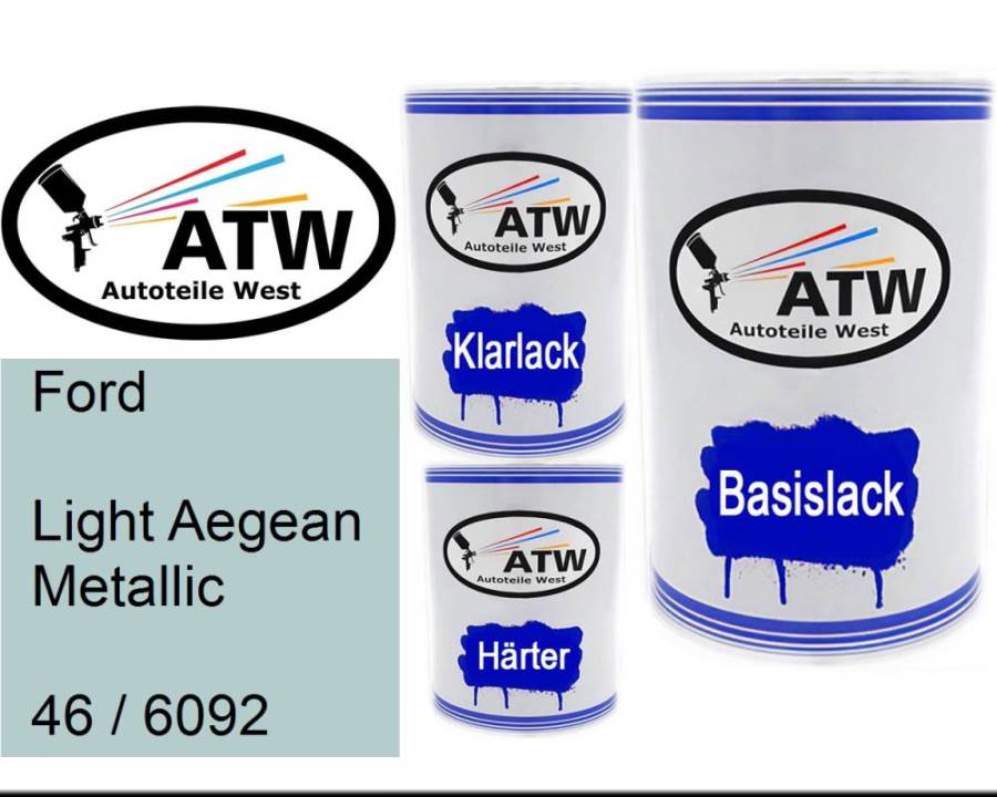 Ford, Light Aegean Metallic, 46 / 6092: 500ml Lackdose + 500ml Klarlack + 250ml Härter - Set, von ATW Autoteile West.